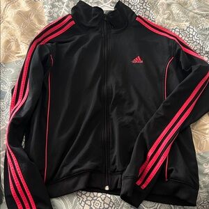 adidas Black Jacket with Pink Stripe Accents